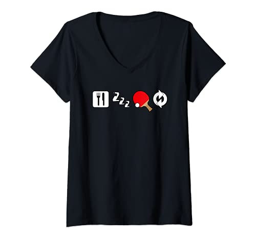Womens Eat Sleep Ping Pong Repeat Table Tennis V-Neck T-Shirt