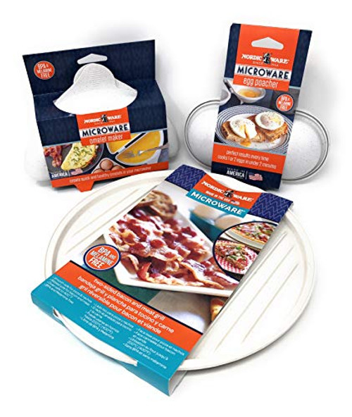 Microwaveable Omelet Pan, 2-Cavity Egg Poacher and 2-Sided Round Bacon and Meat Grill Breakfast Cooking Set Microwaveable Omelet Pan, 2-Cavity Egg Poacher and 2-Sided Round Bacon and Meat Grill Breakfast Cooking Set