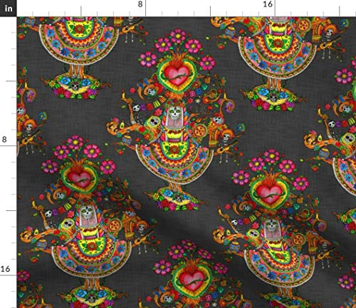Spoonflower Fabric - Day Dead Tree Calaveras Mexican Skulls Woods Death Calavera Sugar Printed on Linen Cotton Canvas Fabric by The Yard - Sewing Home Decor Table Linens Apparel Bags