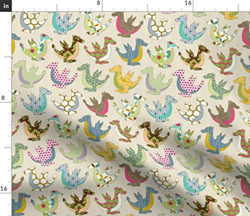 Spoonflower Fabric - Colorful Dragon Polka Dots Nursery Fantasy Printed on Linen Cotton Canvas Fabric by The Yard - Sewing Home Decor Table Linens Apparel Bags