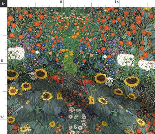 Spoonflower Fabric - Garden Flowers Painting Floral Ditsy Sunflowers Printed on Linen Cotton Canvas Fabric by The Yard - Sewing Home Decor Table Linens Apparel Bags