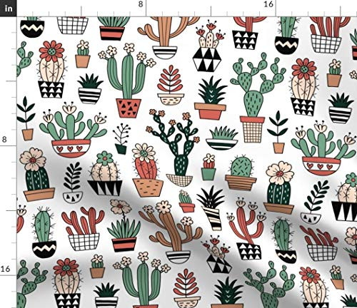 Spoonflower Fabric - Succulents Green Floral Plants Blush Cactus Cacti Printed on Linen Cotton Canvas Fabric by The Yard - Sewing Home Decor Table Linens Apparel Bags