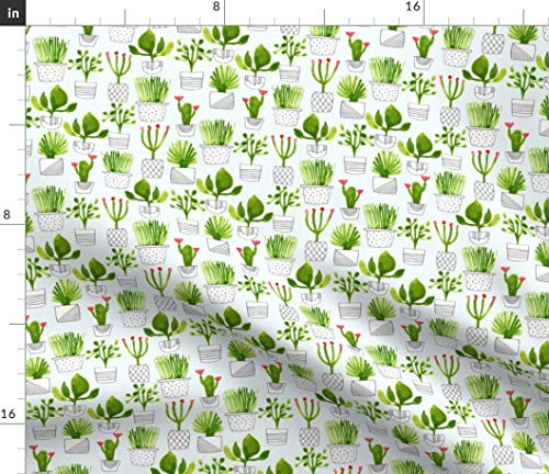 Spoonflower Fabric - Little Green Plants Cactus Succulent Nursery Watercolor Plant Modern Printed on Linen Cotton Canvas Fabric by The Yard - Sewing Home Decor Table Linens Apparel Bags
