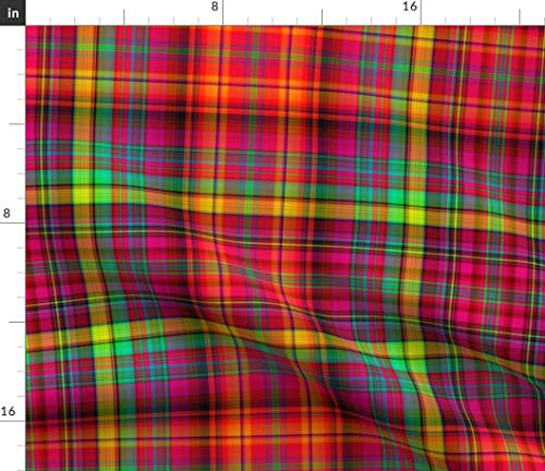 Spoonflower Fabric - Bright Tropical Plaid Summer Red Orange Cherry Warm Tartan Printed on Linen Cotton Canvas Fabric by The Yard - Sewing Home Decor Table Linens Apparel Bags