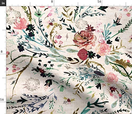 Spoonflower Fabric - Floral Fable- Blush- Beige- Bohemian- Vintage Inspired- Botanical- Printed on Linen Cotton Canvas Fabric by The Yard - Sewing Home Decor Table Linens Apparel Bags