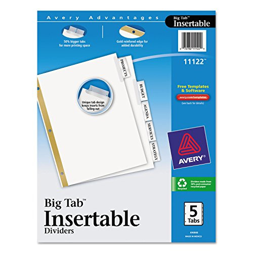 Avery 11122 Big Tab Insertable Dividers- 8-1/2-Inch x 11-Inch- Clear Tabs- 5 Tabs/Set