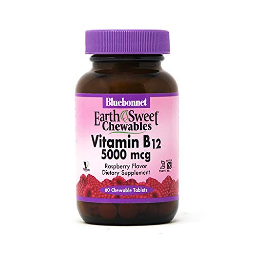 Bluebonnet Nutrition Earth Sweet Vitamin B12 5000 mcg Chewable Tablets- Soy-Free- Gluten-Free- Kosher Certified- Dairy-Free- Vegan- Raspberry Flavored- 60 Chewable Tablets- 60 Servings Bluebonnet Nutrition Earth Sweet Vitamin B12 5000 mcg Chewable Tablets- Soy-Free- Gluten-Free- Kosher Certified- Dairy-Free- Vegan- Raspberry Flavored- 60 Chewable Tablets- 60 Servings