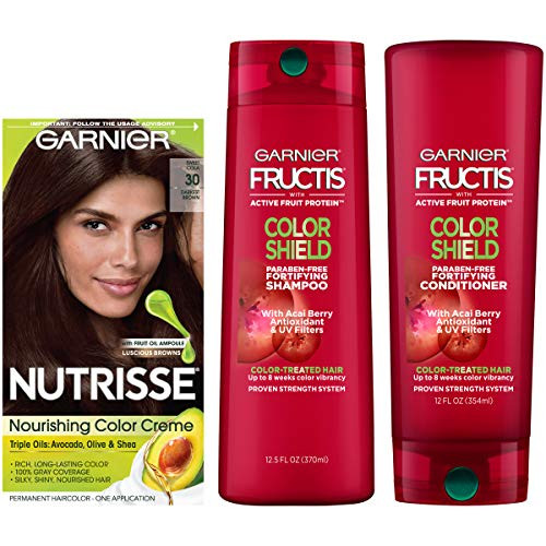 Garnier Nutrisse Hair Color and Fructis Color Shield Regimen Kit- 30 Darkest Brown -Sweet Cola-- 3 count
