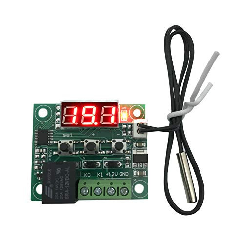 KORADA W1209 12V DC Digital Temperature Controller Board Micro Digital Thermostat -50-110C Electronic Temperature Temp Control Module Switch with 10A One-Channel Relay and Waterproof -1PCS-
