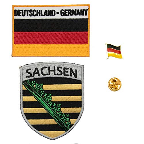 A-ONE 3 PCS Pack- Germany Sachsen City Badge Shield Patch Plus  Germany Rectangle Flag Patch Plus  Germany Flag Lapel Pin Ranger Pin- Applique Patches- Enamel Badge A-ONE 3 PCS Pack- Germany Sachsen City Badge Shield Patch Plus  Germany Rectangle Flag Patch Plus  Germany Flag Lapel Pin Ranger Pin- Applique Patches- Enamel Badge
