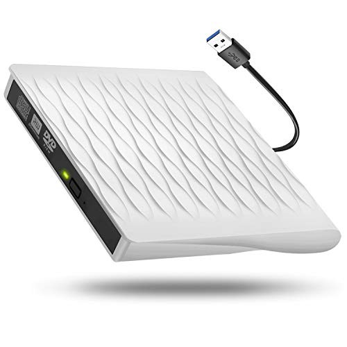 External CD DVD Drive,USB 3.0 Slim Portable CD/DVD Writer/Rewriter/Burner,High Speed Data Transfer USB Optical Drives Player Compatible with Laptop Desktop PC Windows Linux Mac OS (White)