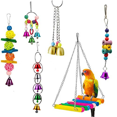 MNTT Parrot Toys Set-Love Birds Finches Standing Training Hammock Swing Wooden Stand Perch Climbing Ladder Chewing Toy