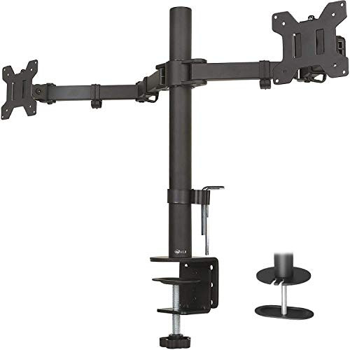 WALI Dual LCD Monitor Fully Adjustable Desk Mount Stand Fits Two Screens up to 27, 22 lbs. Weight Capacity per Arm (M002), Black