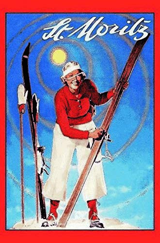 ZMKDLL Nostalgic Tin Sign Piece Moritz Female Skiers Tin Sign Shield Arched Metal Mural 8x12 Inch