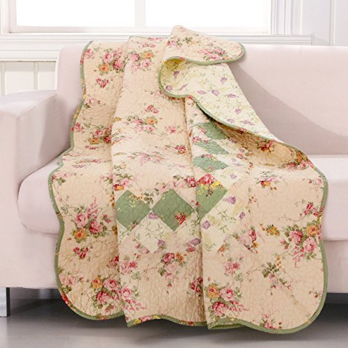 Greenland Home Bliss Ivory Quilted Patchwork Throw