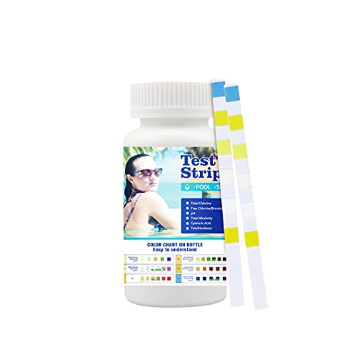 Pacoco Pool Test Strips Upgrade 6 in 1- PH- Total Chlorine- Free Chlorine- Total Alkalinity- Cyanuric Acid- Total Hardness- Swimming Pool Spa Hot Tub Water Quality Test Strip- 100Pcs