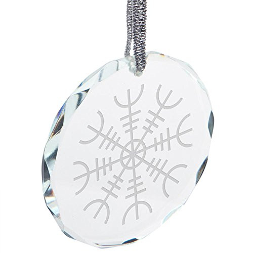 Old Glory Christmas Viking Helm of Awe Etched Round Crystal Ornament Clear Glass Standard One Size