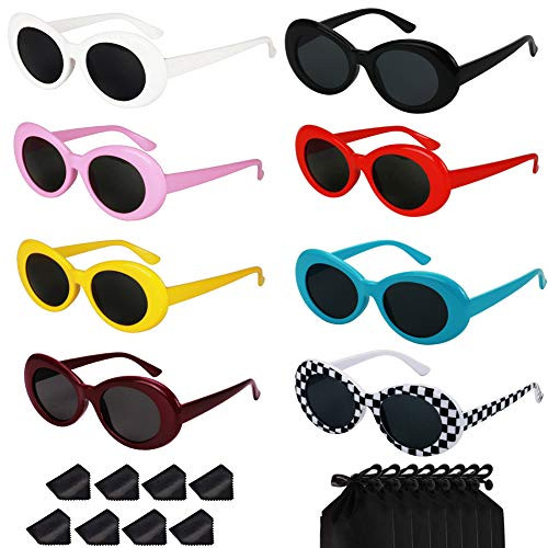 Bold Retro Oval Mod Thick Frame Sunglasses Round Lens Kurt Cobain Clout Goggles -8 pairs mix-