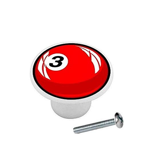 SET OF 2 KNOBS - 3 Pool Ball - Billiard Balls - DECORATIVE Glossy CERAMIC Cupboard Cabinet PULLS Dresser Drawer KNOBS