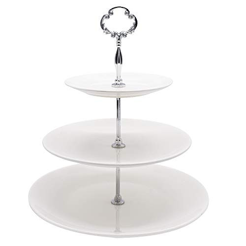 3 Tier Serving Tray Stand/Cupcake Cake Dessert Pastry Stand/White Ceramic Round Platter for Tea Party Wedding Baby Shower Buffet Server?Big Size 11in,9in,7in?