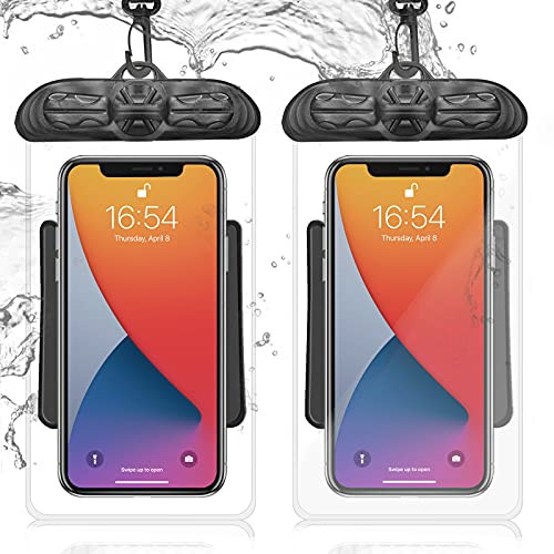 Waterproof Phone Pouch - 2 Pack Universal IPX8 Water Proof Cell Phone Pouch Case 7 with Lanyard Dry Bag for iPhone 12 11 Pro Max Samsung LG Underwater Pictures Taking Swimming Kayaking -Transparent-