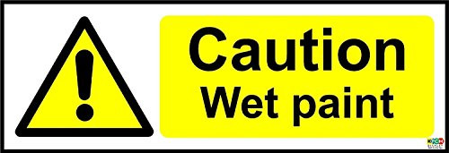Caution Wet Paint Safety Sign - Self adhesive sticker 300mm x 100mm