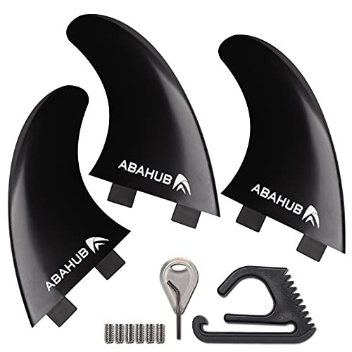 Abahub Tri FCS Fins Set- G5 Surfboard Fin- 3 Thruster Fins for Surf Boards- Surfing Longboard- Shortboard- Fiberglass Reinforced- Comes with Screws- Wax Comb and Key