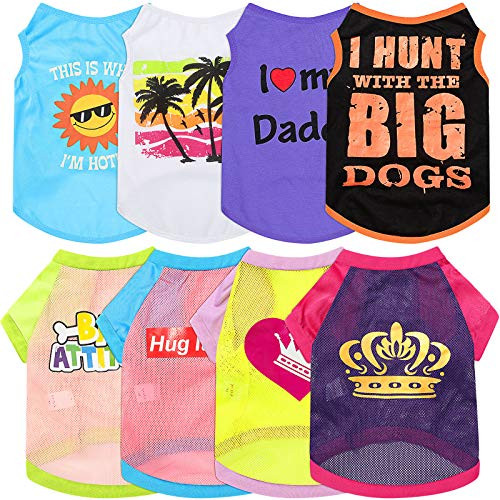8 Pieces Breathable Dog Shirts Dog Mesh Clothes Pet Printed Clothes Soft Puppy T-Shirts Clothes Outfit for Dogs Cats Puppy -Large- 8 Pieces Breathable Dog Shirts Dog Mesh Clothes Pet Printed Clothes Soft Puppy T-Shirts Clothes Outfit for Dogs Cats Puppy -Large-