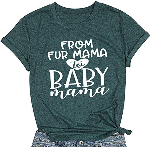 YUYUEYUE from Fur Mama to Baby Mama T Shirt Women Pregnancy Announcement Shirt Letter Print Cute Top Blouse -Small- Green-