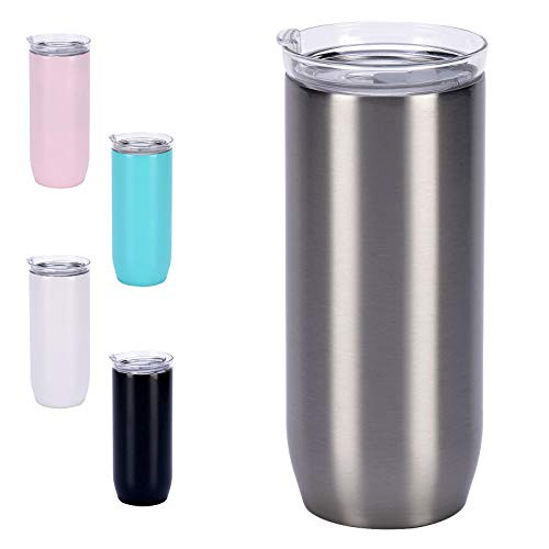 16 oz Insulated Glass Tumbler Double Wall Stainless Steel Travel Coffee Mug with Lids- Glass Reusable Coffee Cup for Ice Beverage and Hot Drinks -Silver -