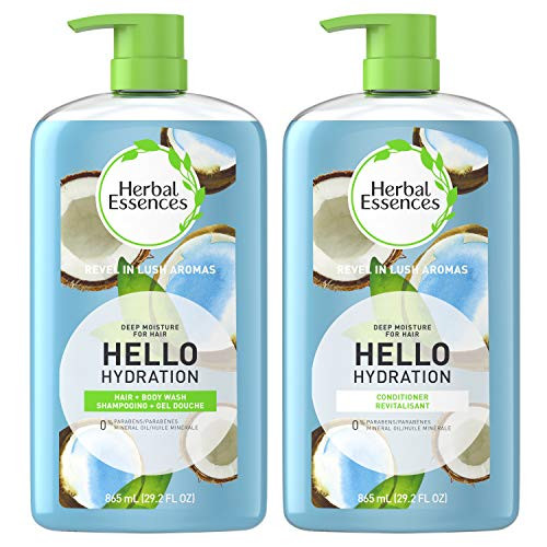 Herbal Essences- Shampoo Body Wash Plus Conditioner Paraben Free Hello Hydration Moisturizing 29.2 fl oz Kit- White- Coconut Herbal Essences- Shampoo Body Wash Plus Conditioner Paraben Free Hello Hydration Moisturizing 29.2 fl oz Kit- White- Coconut