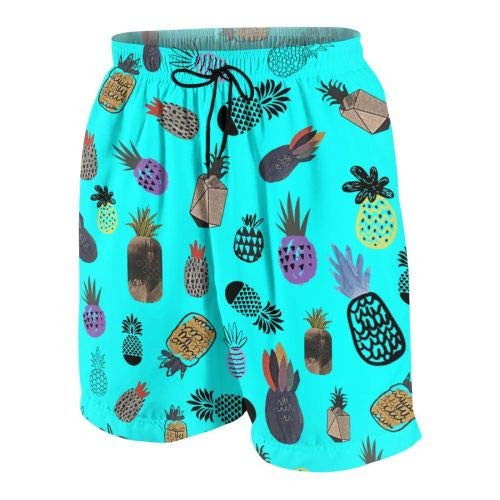 Hawaiian Men's Funny Swim Pineapple Trunks Quick Dry Summer Surf Beach Board Shorts with Mesh Lining/Side Pockets M