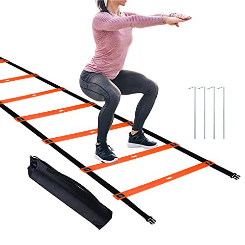 HAPDEN 12 Rungs Agility Ladder with Stakes- Footwork Equipment Speed Training Ladder for Exercise Fitness