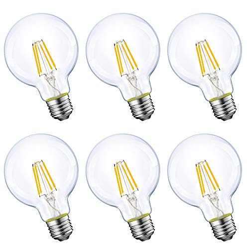 Dimmable LED Edison Light Bulb- G25 Globe Shape- Clear Glass- 60W Equivalent- 2700K Soft White- G80 Christmas Light- E26- UL- 6-Pack