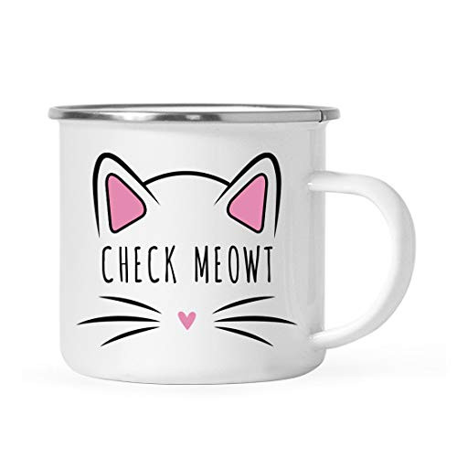 Andaz Press Funny Cat Lover 11oz. Stainless Steel Campfire Coffee Mug- Check Meowt- 1-Pack- for Cat Mom- Birthday Christmas Ideas- Includes Box