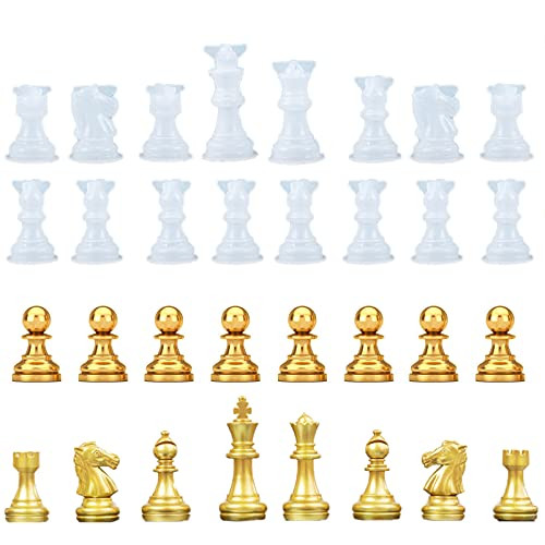 Endoto Resin Chess Pieces Mold Set- 16 Pieces Full Size 3D Silicone Chess Molds Kit for Epoxy Resin Casting- Family Party Board Games and Home Decoration