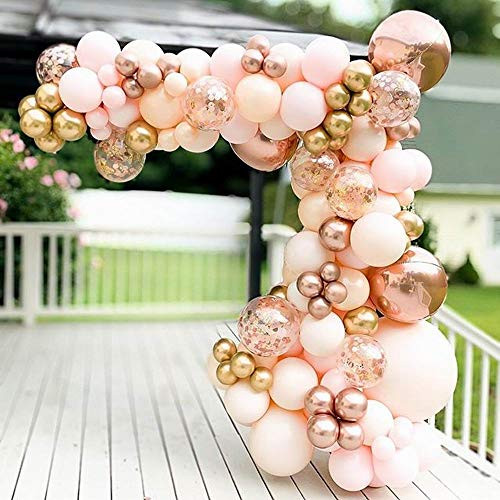Topico Rose Gold Balloon Garland Arch Kit- 96 Pieces Rose Gold Pink and Rose Gold Confetti Latex Balloons for Baby Shower Wedding Birthday Graduation Anniversary Bachelorette Party Background Decorations Topico Rose Gold Balloon Garland Arch Kit- 96 Pieces Rose Gold Pink and Rose Gold Confetti Latex Balloons for Baby Shower Wedding Birthday Graduation Anniversary Bachelorette Party Background Decorations