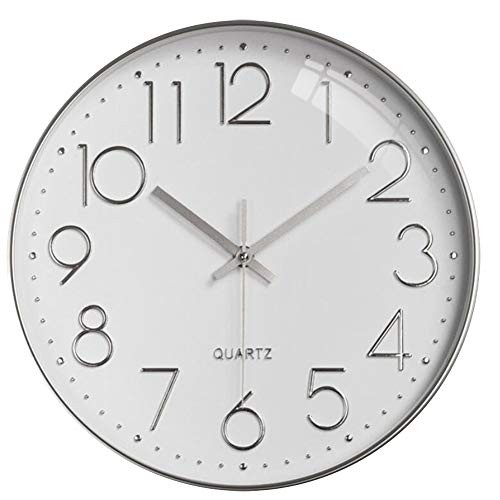 Modern Wall Clock Silent Non-Ticking Battery Operation Decorative Quartz Clock- Round Easy to Read Wall Clock for Living Room Kitchen Bedroom Bathroom Office-White-Sliver- Modern Wall Clock Silent Non-Ticking Battery Operation Decorative Quartz Clock- Round Easy to Read Wall Clock for Living Room Kitchen Bedroom Bathroom Office-White-Sliver-