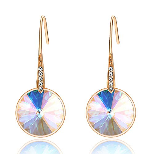 Swarovski Crystal Round Drop Dangle Earrings for Women 14K Gold Plated Hypoallergenic Jewelry -Aurora Borealis-