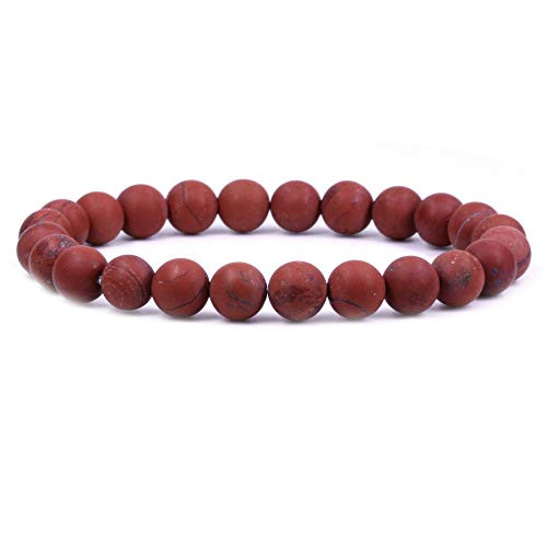 Keleny 8mm Matte Red Jasper Round Beads Rock Stone Crystal Stretch Bracelet 7 Inch Unisex