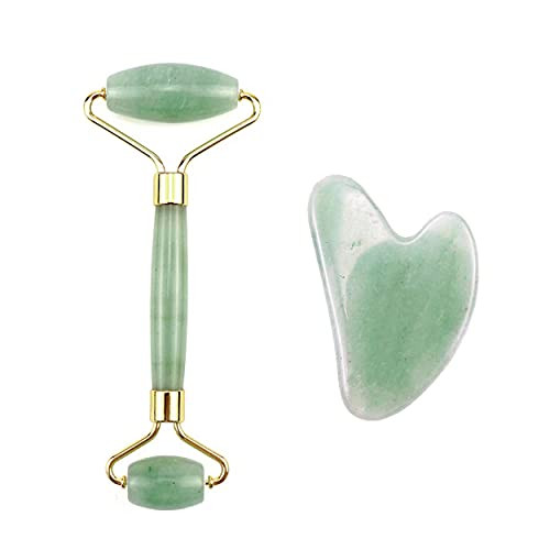 Natural Jade Stone Facial Roller and Gua Sha Massage Set- Facial Beauty Tools- Face Roller and Gua Sha Board for Facial and Body Skin Massage and Muscle Relaxing- Relieve Skin Fine Lines and Wrinkles Natural Jade Stone Facial Roller and Gua Sha Massage Set- Facial Beauty Tools- Face Roller and Gua Sha Board for Facial and Body Skin Massage and Muscle Relaxing- Relieve Skin Fine Lines and Wrinkles