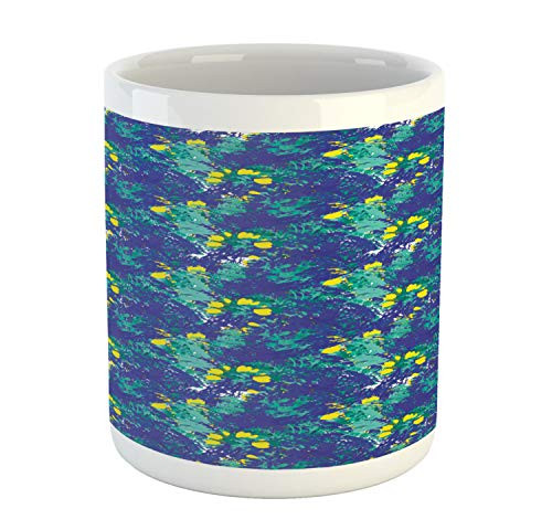 Lunarable Paint Mug- Handwork Random Paint Splatters and Blemishes Made by Hand- Ceramic Coffee Mug Cup for Water Tea Drinks- 11 oz- Dark Lavender Yellow