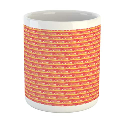 Lunarable Paint Mug- Bicolour Hand Drawn Abstract Background of Brush Strokes in Warm Tones Art Print- Ceramic Coffee Mug Cup for Water Tea Drinks- 11 oz- Coral Mustard