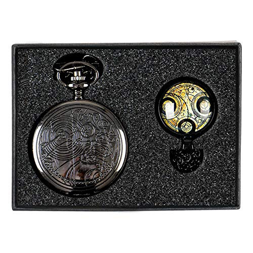 Doctor Who Pocket Watch for Cosplay Dr. Who Vintage Bronze Quartz Watch with Necklace -Black-