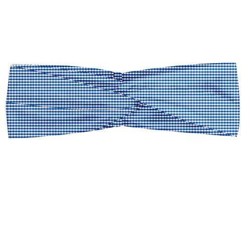 Ambesonne Checkered Headband- Monochrome Gingham Checks Classical Country Culture Old Fashioned Grid Design- Elastic and Soft Women's Bandana for Sports and Everyday Use- Blue White