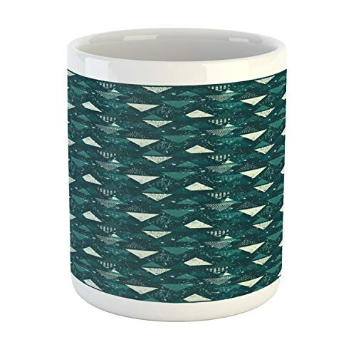 Ambesonne Grunge Mug- Illustration of Handmade Paint Blemishes Blots and Triangles Monochrome Pattern- Ceramic Coffee Mug Cup for Water Tea Drinks- 11 oz- Dark Teal