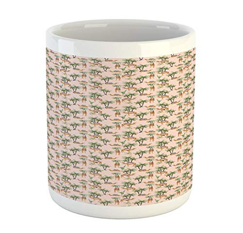 Ambesonne Desert Mug- Natural Theme Camels and Palm Trees Images in Watercolor Paint on Blush Background- Ceramic Coffee Mug Cup for Water Tea Drinks- 11 oz- Multicolor