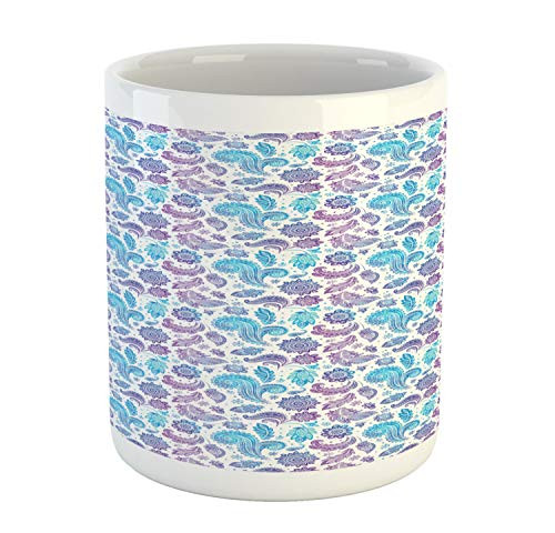 Ambesonne Vintage Mug- Abstract Flowers and Leaves Ornaments in Watercolor Paint on Plain Background- Ceramic Coffee Mug Cup for Water Tea Drinks- 11 oz- Blue and Violet