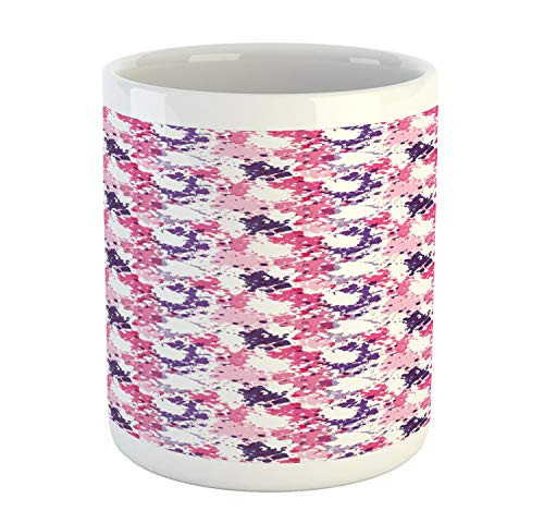 Ambesonne Abstract Mug- Paint Stains Expressionism Inspired Modern Artwork Surreal Shapes Pattern- Ceramic Coffee Mug Cup for Water Tea Drinks- 11 oz- Pink Purple White