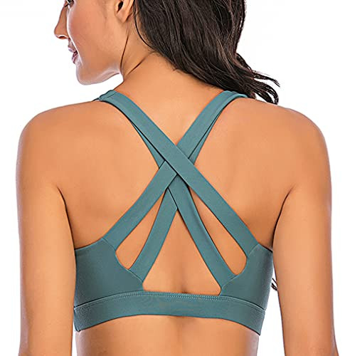 Strappy Sports Bras for Women Sexy Crisscross Back Shockproof Workout Bra Padded Activewear Yoga Tops Cup Removable